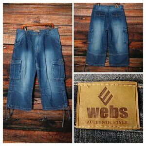Webs Cargo Jeans Mens 38 Vintage Y2K Capri Baggy Streetwear Blue Denim